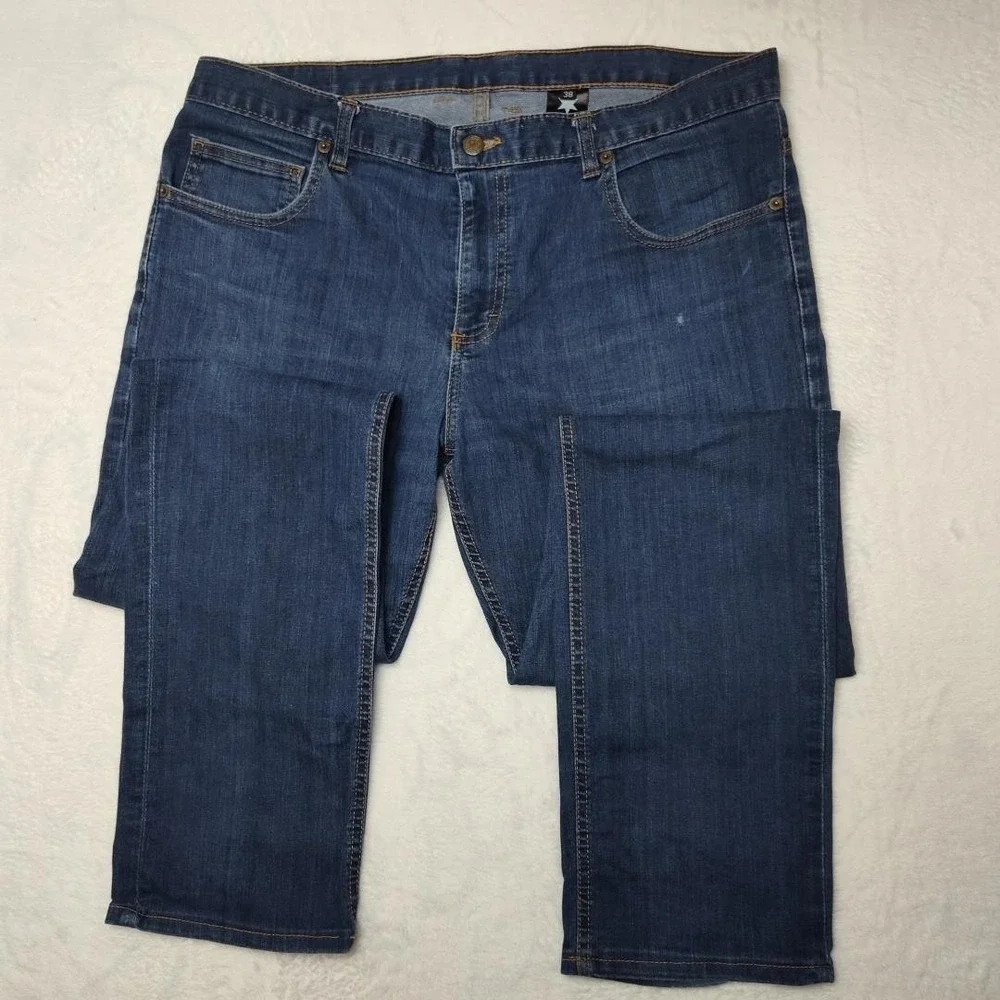 Dearborn‎ Denim Jeans Mens 38x33 Blue Wash Straight Leg Stretch Chicago USA